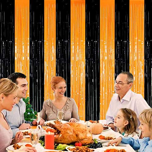 Fecedy 2Pcs 3Ft X 8.3Ft Orange Black Metallic Tinsel Foil Fringe Curtains Photo Booth Props For Halloween Birthday Bridal Shower Baby Shower Bachelorette Holiday Celebration Party Decorations #TOP3