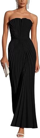 Tianzhihe Womens Bridesmaid Dresses Pleated Chiffon Ruched Corset Strapless A Line Long Wedding Guest Dress