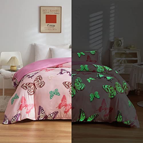 Homewish Butterfly Comforter Cover King, Pink Green Purple Brown