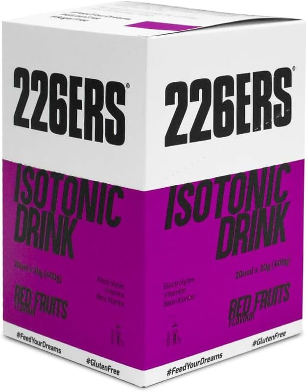 226ERS Isotonic Drink Monodosis | Isotónico en Polvo, Bebida Deportiva Isotónica con Sales Minerales y Beta Alanina para Hidratación, Sin Gluten Frutos Rojos - 20 unidades