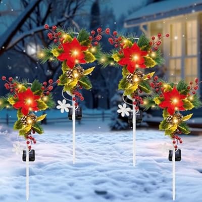 Solar Poinsettia Stake Lights for Holiday Displays