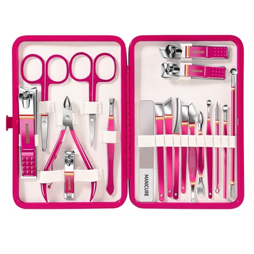 Nail Clippers Set - 19 Piece Pink Manicure & Pedicure Kit, Stainl...