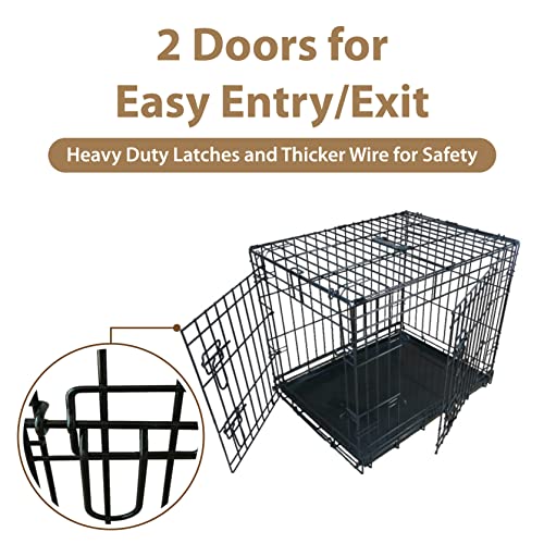 Ellie-Bo Black Deluxe XL 42-inch Folding 2-Door Dog Cage/Crate with Metal Tray and Dog Bed Mat - Image 4