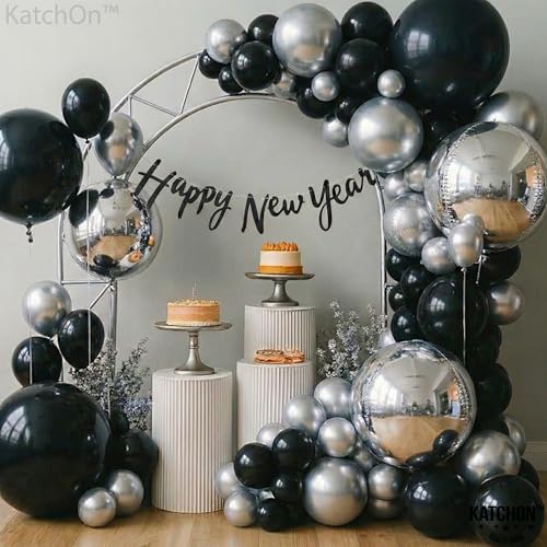 Image of KatchOn, Large Black and Silver Balloon - 22 Inch, Pack of 6 | Black and Silver Mylar Balloons for Graduation Decorations 2026 | Birthday, Bachelorette Party Decorations | Graduation Balloons
