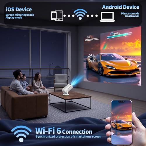 Image of [Built-in Apps & 2026 Upgraded] Mini Projector with WiFi 6 and Bluetooth 5.2 Support 4K 1080P Auto Keystone 270 Rotatable Projector Portable Compatibile with HDMI /TV Stick /Memory Stick /Laptop, Black