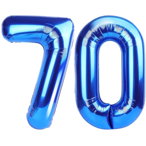 Image of Number Balloons Navy Blue Balloons - Giant Number 70 Balloon, Blue 70th Number Balloon Birthday Decorations for Men