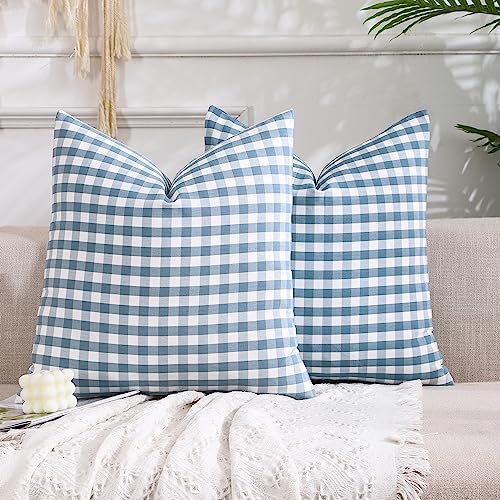 CARRIE HOME Light Blue Farmhouse Buffalo Plaid...