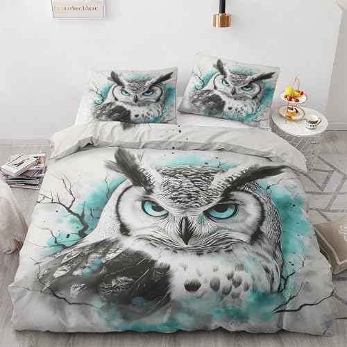 Housse de Couette 140x200 Hibou - Decoration Hibou, Parure de Lit 1 Personne Imprimée Gothique, Linge de Lit en Microfibre Douce avec Fermeture éclair, 1...