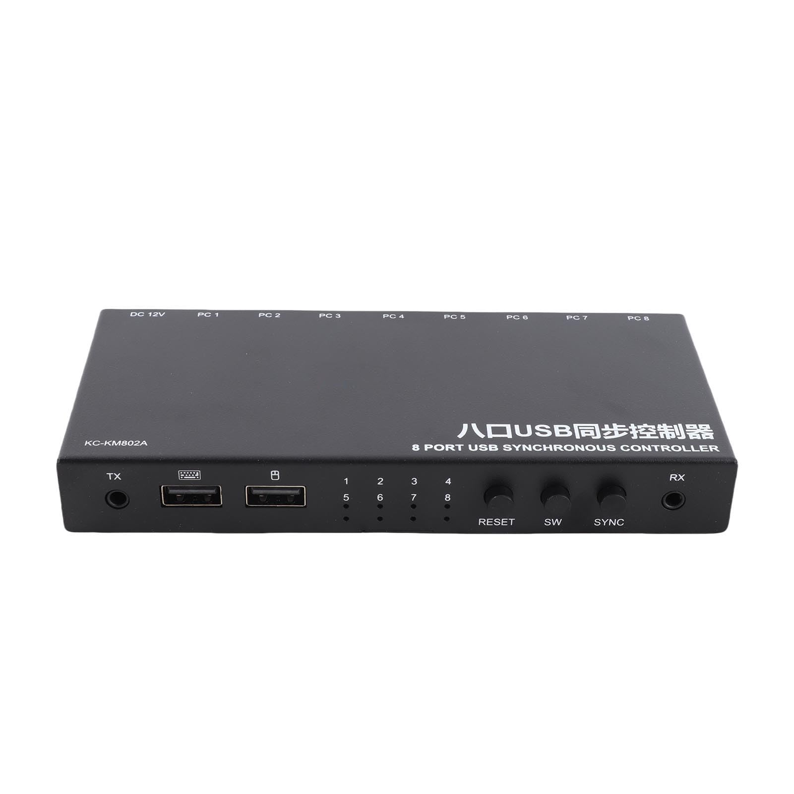 Synchronizator USB Mysz Synchronizacja Klawiatury 8-portowy Przełącznik Sterowanie Klawiszami Skrótu Metalowa Obudowa w Kolorze Czarnym