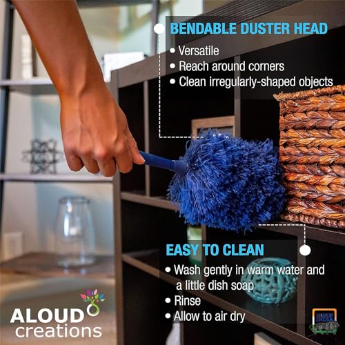 Image of ALOUD CREATIONS 2Pc Microfiber Feather Duster for Cleaning | Washable Duster for Home, Office, Bedroom, Car | for Cleaning Ceiling Fans, Curtains, Web | Red & Blue Colour