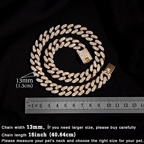 Cuban Link Dog Collar Gold Silver Color Metal Chain Diamond Pet Collars for Dogs Cats Jewelry 8/10/14/16/18/20/24/28 Inch (16inch, Gold) Cuban Link Dog Collar Gold Silver Color Metal Chain Diamond Pet Collars for Dogs Cats Jewelry 8/10/14/16/18/20/24/28 Inch (16inch, Gold)