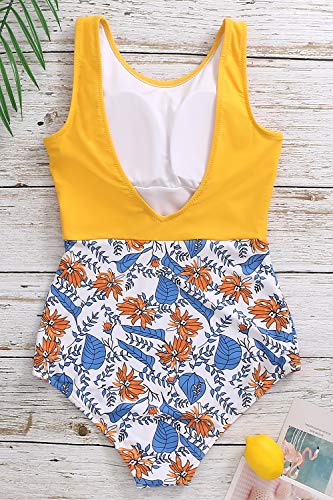 Zinpretty Women Athletic One Piece Swimsuit High Waisted Bathing Suit Striped High Cut Sports Swimwear Backless Bikini Yellow #TOP2