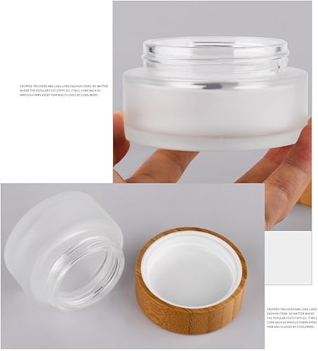 Miniatura 5 de Botella de vidrio esmerilado con tapa de bambú de 3.4 fl oz, tarros de crema vacíos rellenables, contenedor cosmético, loción facial, caja de crema