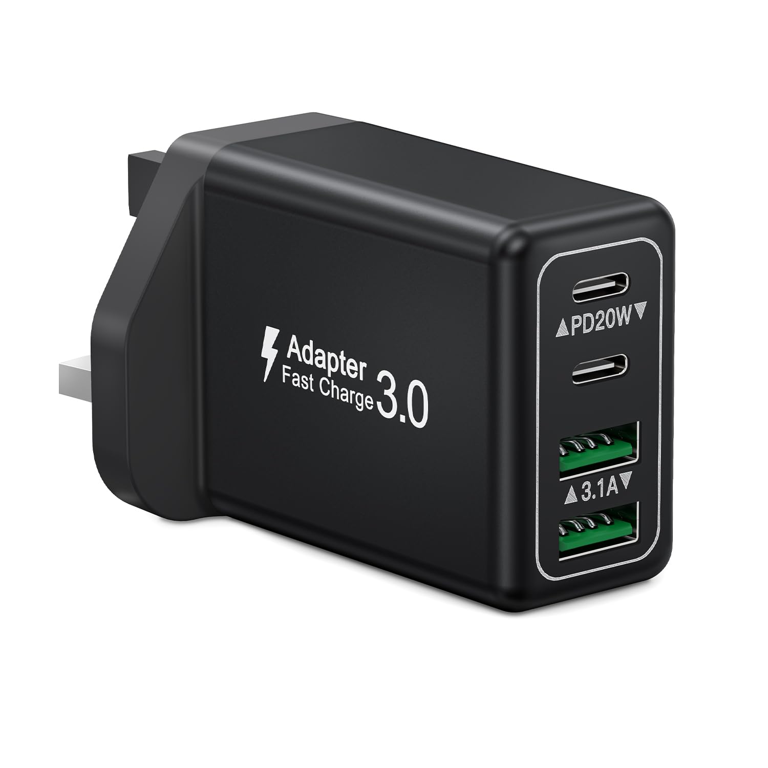 USB C Charger Plug UK, 40W 4 Port USB Plug Fast Charging Dual USB-C Power Adapter+ QC USB Wall Charger, Multi Mains Charger Plug, Type C Plug for iPhone 16 15 14 13 12 11 Pro Max XS XR, Samsung, iPad