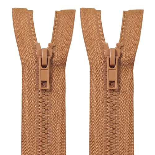 Image of MebuZip 2PCS #5 32 Inch Separating Jacket Zippers Resin Zipper Molded Plastic Zippers Bulk for Sewing Coat Jackets Clothes (32 inch Brown)