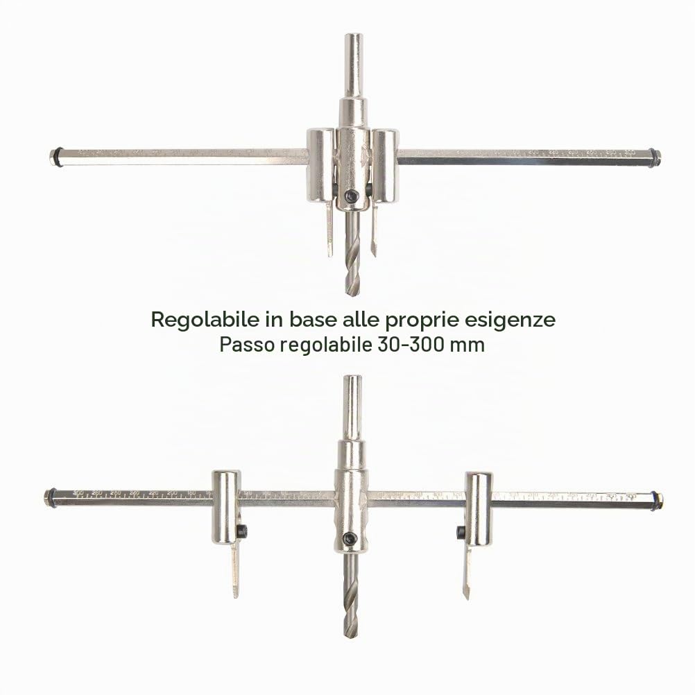 Fresa Circolare Regolabile 30 mm-300mm, Sega a Tazza Regolabile, Punta Trapano per Foro Regolabile Circolare per Legno Compensato Laminati, Lavorazione del Legno