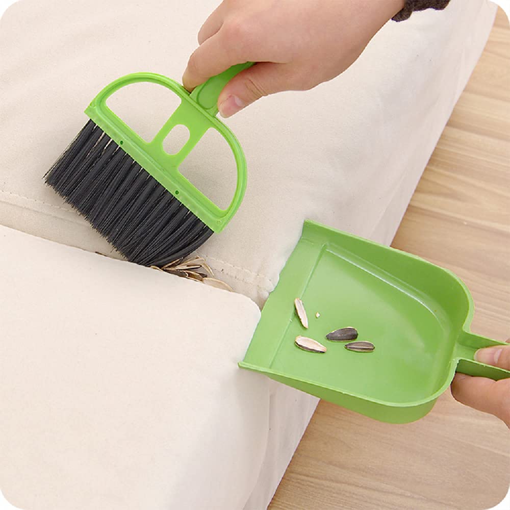 Foresta Mini Desktop Plastic Sweep Cleaning Brush Keyboard Brush Small Broom Dustpan Set with Hanging Hook (Pack of 2, Assorted Colour) 2