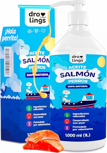 Aceite de Salmon Perros y Gatos 1 Litro 100% Natural para Pelo más Brillante Menos Picores y Piel Sana con Aceite de Pescado y Omega 3