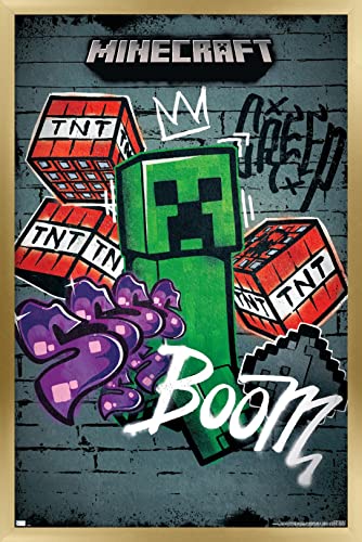 Poster Minecraft Creeper haut de gamme cadre doré 34x22,4