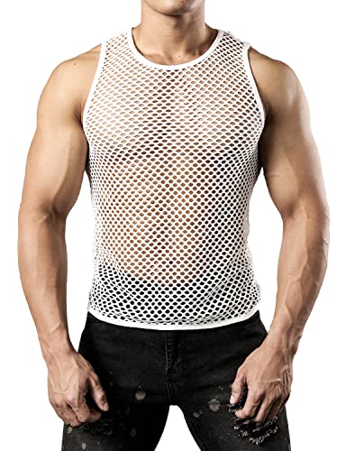 Image of JOGAL Men's Mesh Fishnet Fitted Sleeveless Muscle Top