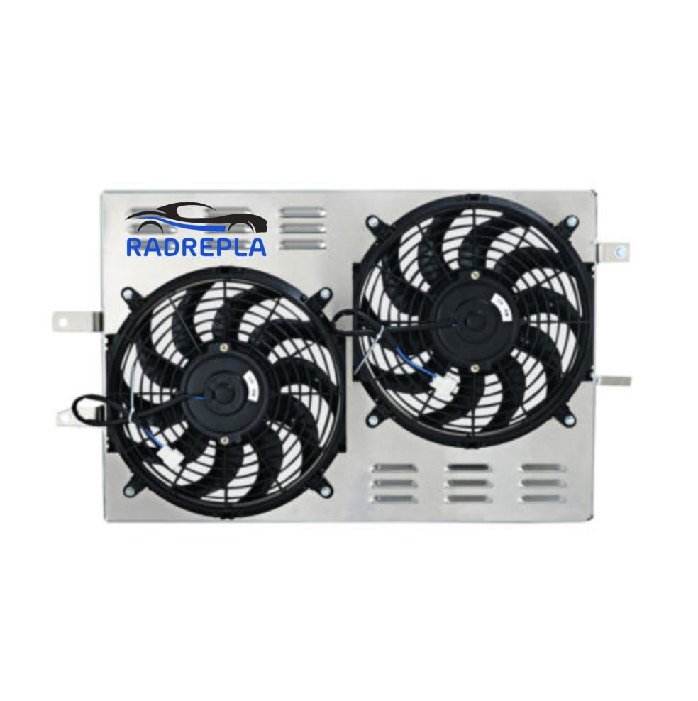 Aluminum Shroud Fan for 1997-2004 Ford Mustang GT SVT Cobra 4.6L 5.4L V8 Auto/Manual 2 X 12 Fans 1997 1998 1999 2000 2001 2002 2003 2004 97 98 99 00 01 02 03 04
