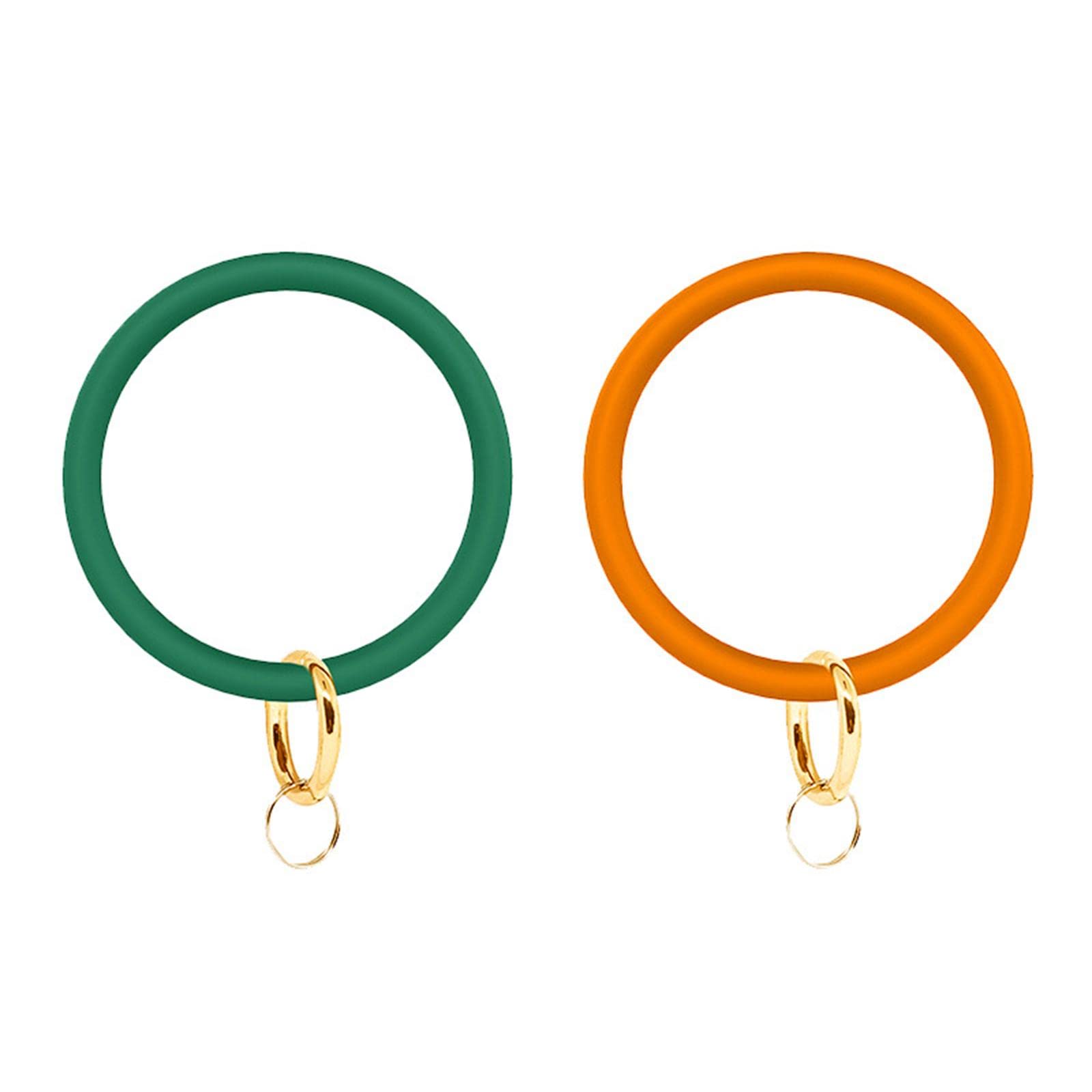 AOOFSilicone Wrist Keychain Circle Bracelet Rubber Bangle Round Keyring Holder 2 pcs-dark green + orange