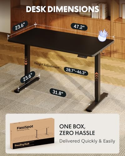 Image of FLEXISPOT EN1 48 inchx24 inch One-Piece Standing Desk, Black (Black Frame) | 176 LBS Capacity, Seamless Desktop, Home Office, 4 Memory Presets, Dual Monitor Setup, Anti-Collision