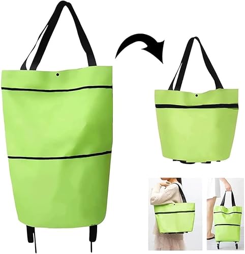 Roysmart Chariot de courses avec roulettes, sacs à roulettes pliable, 2 en 1, pour la maison, le supermarché, sac résistant, 20 l (vert)