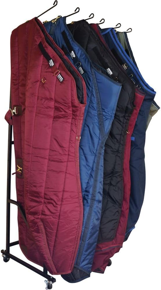 EASY-UP 6-Arm Rolling Horse Blanket Rack | Color Black - Maximize Space & Mobility with our blanket storage stand for hanging 6 horse blankets
