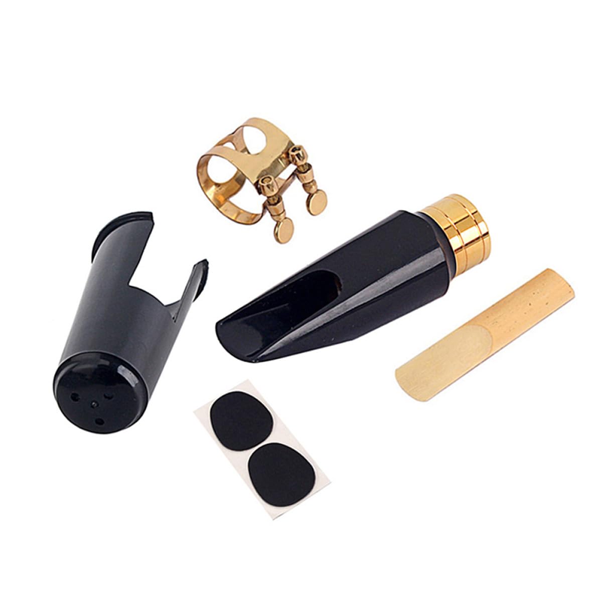Ciieeo Ensemble D'embouchures Boucle Métallique pour Saxophone Alto avec Anneau en Cuivre et Capuchon Noir, Accessoires pour Fixer la Anche et Garder Propre