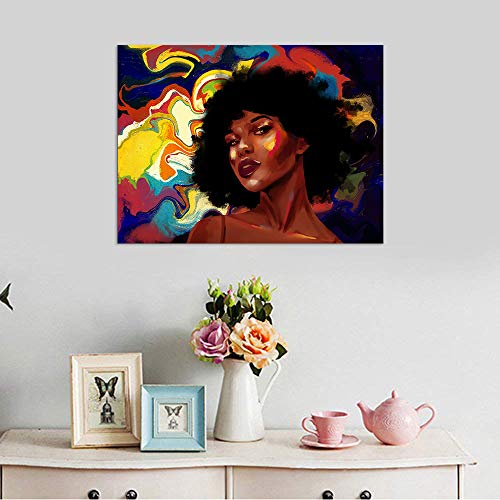 Kalawa Beauty African American Canvas Wall Art Sexy Black Woman Paintings Poster Black Art Afro Girl Wall Decor For Living Room Bedroom Framed Ready To Hang - 16"X 24" #TOP2