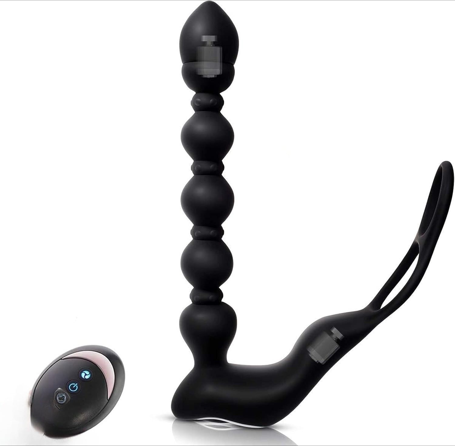 Stimulateur prostatique avec anneau anal, vibromasseur anal, stimulateur à double moteur, fonction chauffante, télécommande, neuf modes de vibration.
