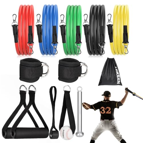 Hikeen Baseball Resistance Bands - Baseball Pitching Trainer with Interchangeable Grips, Arm Strength Training Aid for Baseball Softball Pitchers, Ideal for Training & Warm-Up