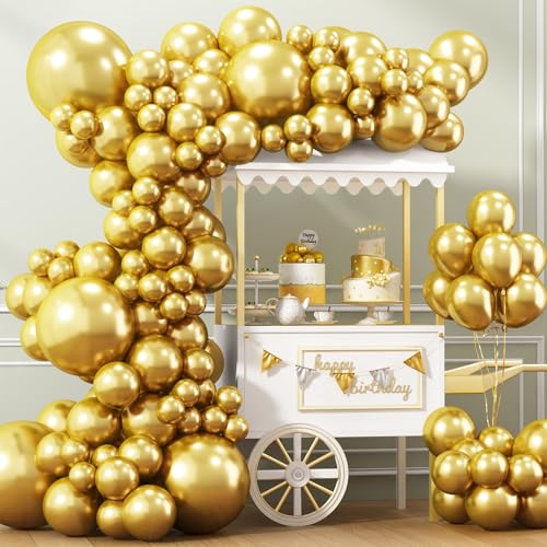 APLANET 150pcs Gold Balloons Different Sizes 18 12 10 5 Inch Happy New Year Latex Balloons for Gold Themed Birthday Wedding Baby Shower Party Grad Anniversary Supplies Arch Kit Decoration