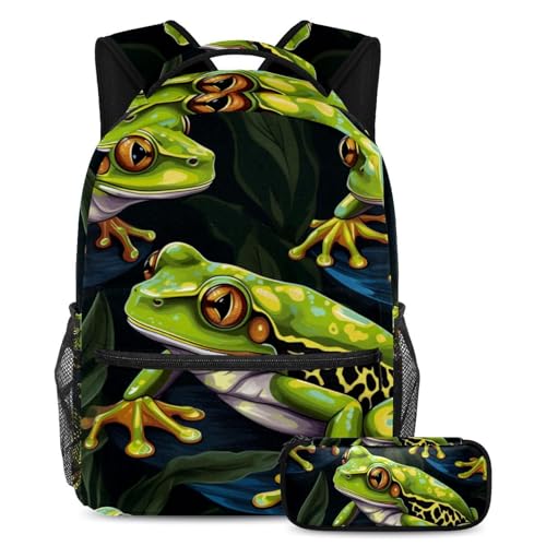 Cartable enfant et trousse à crayons grand format sac à dos scolaire grenouille verte