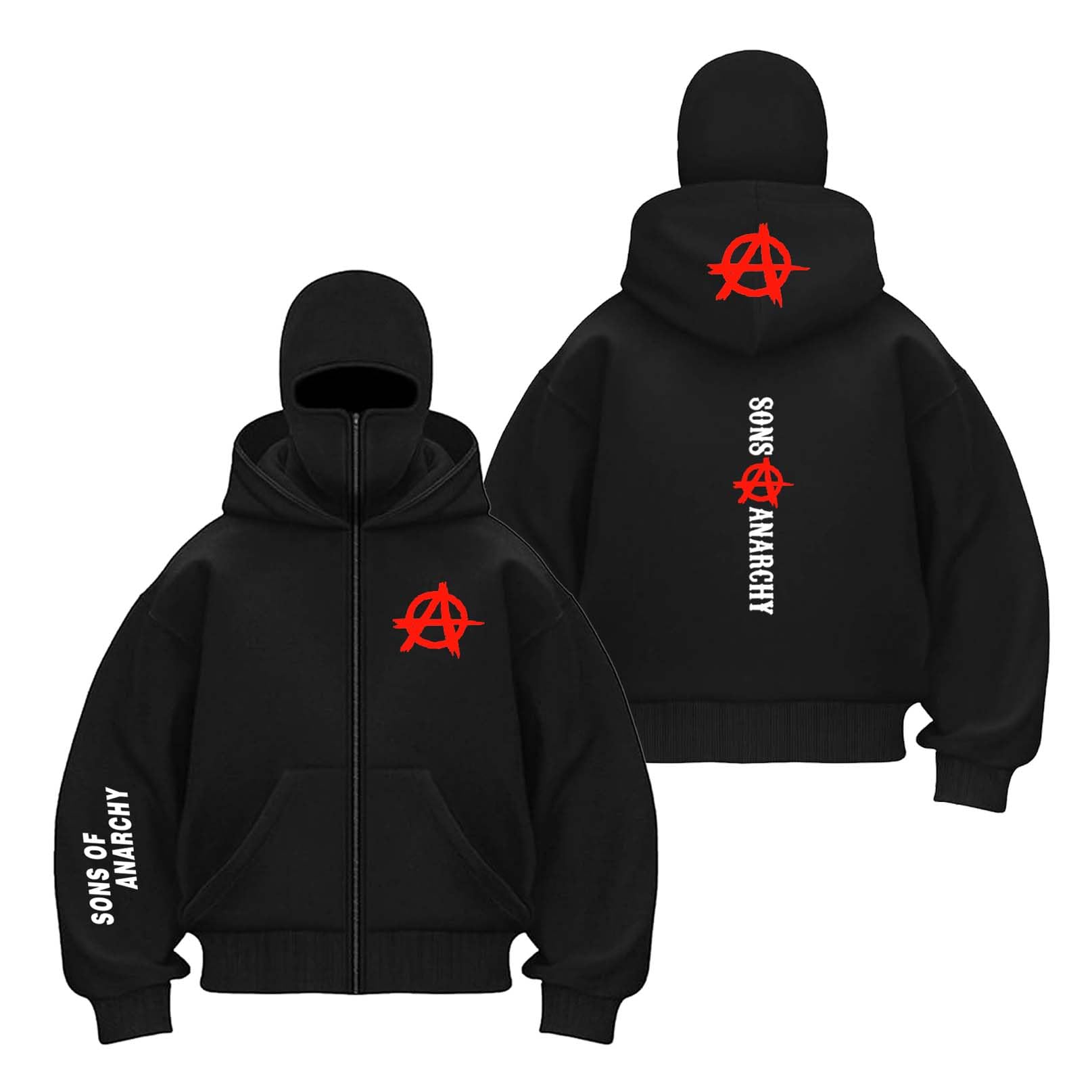Tkajhpah Men's Heis Zipper Balaclava Hoodies For A.na.rc.h.y S.on.s Active Coats Collision Color Outwear With Pocket Gym Wear Printed Jackets Double Hood Tops Hoody-||X_l