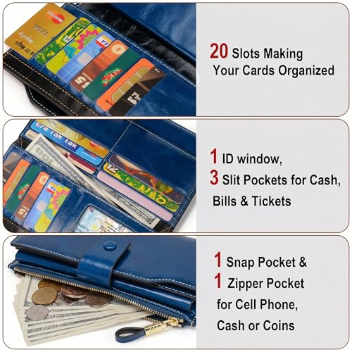 Image of YALUXE Women's RFID Real Leather Wallet with 21 Card Slots Phone Pocket