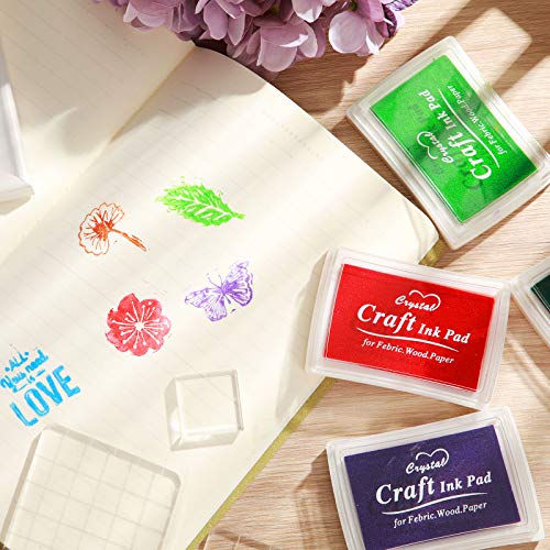 18 Pieces Acrylic Stamp Blocks Set Include 12 Craft Ink Pads Stamp Ink Pads, 4 Acrylic Stamp Blocks Clear Stamping Blocks 2 Rubber Clear Stamp Seal For Scrapbooking Card Making (Flower Set) #TOP5