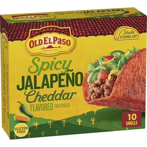 Old El Paso Spicy Jalapeño Cheddar Flavored Stand 'N Stuff Taco Shells, Meal Prep, Gluten Free, 10 Ct, 5.4 oz