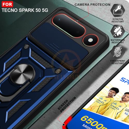 Image of Armor Bumper Back Cover Case for Tecno Spark 50 5G | Rotating Camera Cover, Ring Holder & Kickstand | Heavy Duty & 360 Degree Protection Back Cover (Blue)