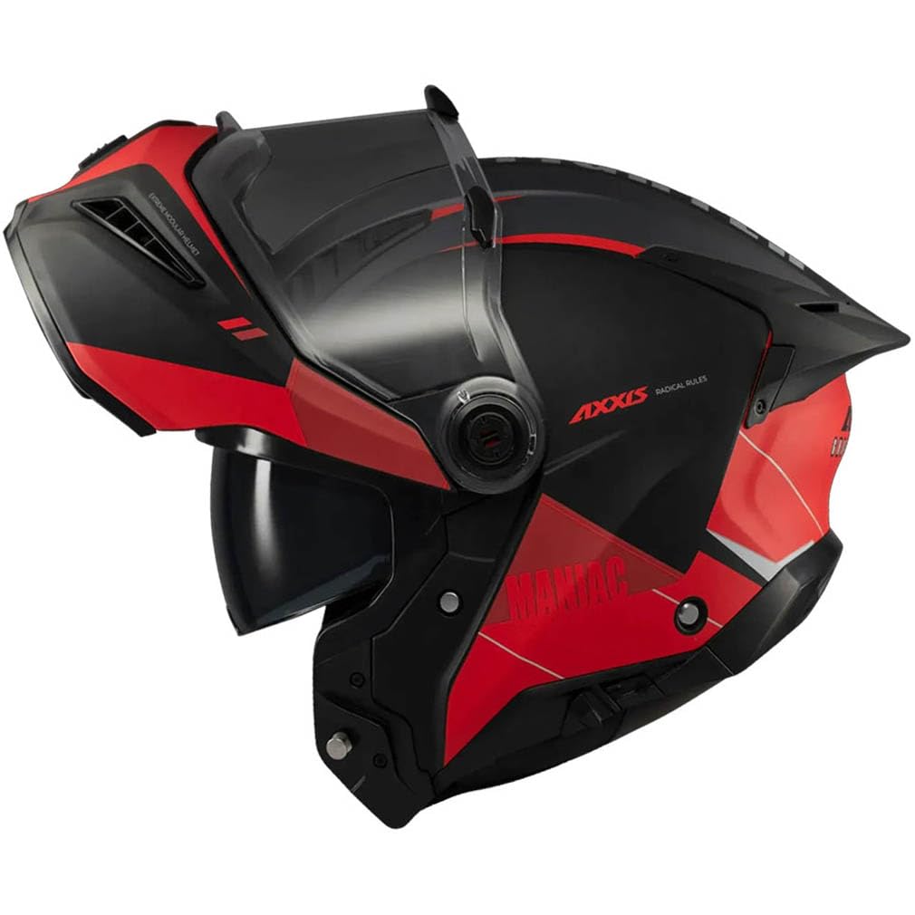 AXXIS Ghostfighter SV Maniac Negro Rojo Mate - Casco de Moto Modular Abatible Diseño Streetfighter con Visor Solar - Unisex Hombre y Mujer - Homologado P/J ECE 22.06