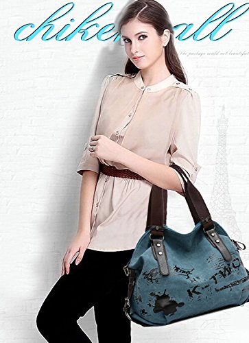 Bolso casual vintage de lienzo para mujer azul miniatura 2