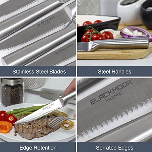 Blackmoor 69019 Set of 6 Steak Knives/Manufactured from Hardwearing Stainless Steel/Ergonomic Contoured Handles/Great for Dinner Parties & Family Gatherings - Image 3