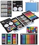 SOBEAU Maletin Pinturas, 144 piezas Estuche Pinturas, Pintura Acrílica, Lápices de Colores, Pasteles, Kit Pintura Azul