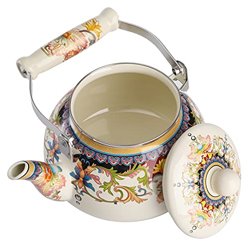Yarlung 2.5L Enameled Teakettle With Ceramic Handle, Steel Teapot Floral Colorful Tea Kettle For Stovetop, Hot Water, No Whistling #TOP2