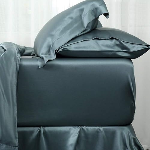 Miniatura 7 de Orose Juego de sábanas de seda de 4 piezas de 0.99 pulgadas (0.984in), 100% seda de morera Charmeuse, sin costuras, grueso, seda pesada, bolsillo