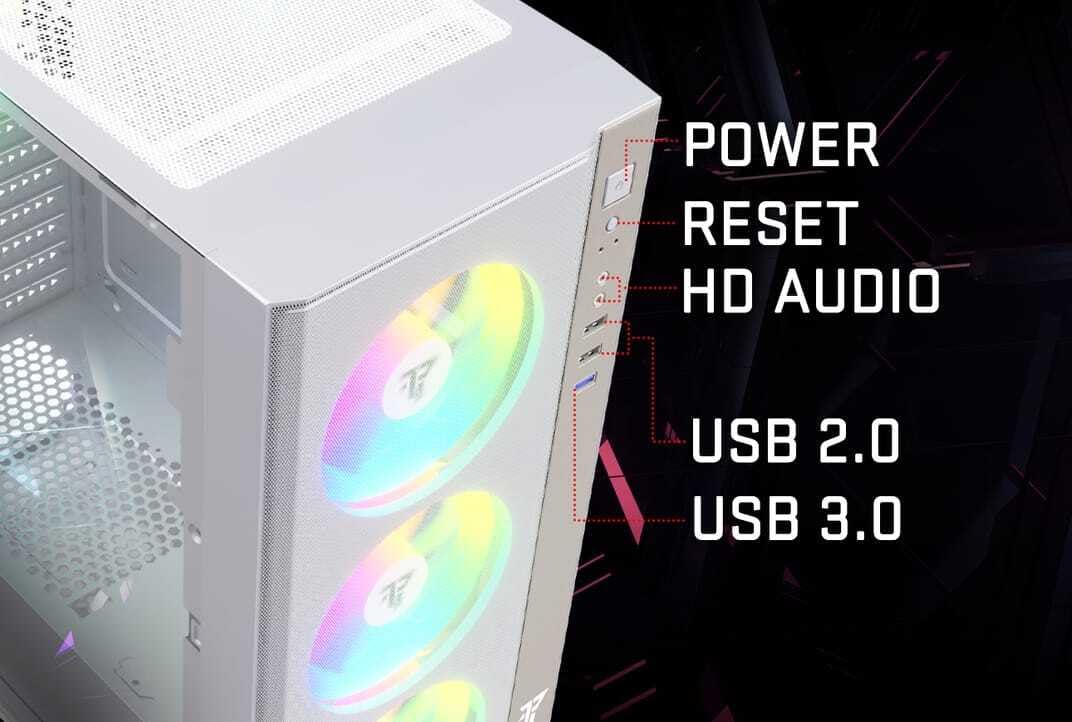 Tempest Umbra Caja PC ATX/Micro ATX/ITX, Cristal Templado, Ventilación ARBG, Torre Gaming Blanca