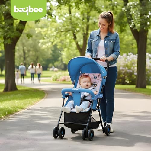 Image of Baybee Stroller Baby for Boy & Girl 0 to 3 Years | Foldable Strollers with Canopy, Parent Handle, 2-Position Adjustable Seat, 2-Point Safety Belt | Travel Pram for Kids (Blue)