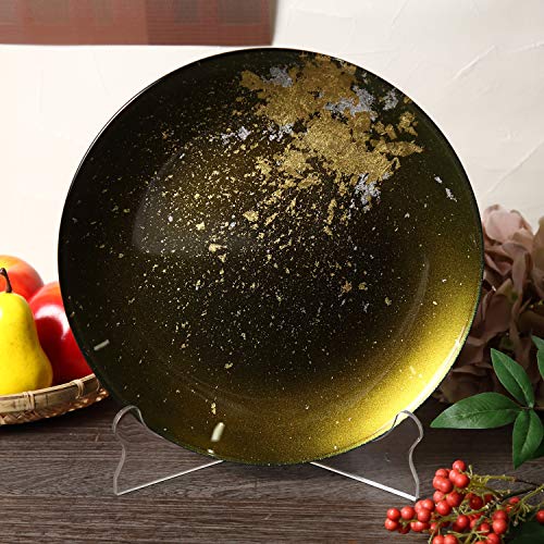 Syosaku Japanese Urushi Glass Flat Dinner Plate Φ11-inch Majestic Green with Gold Leaf, Dishwasher Safe, Flat Dinner 11-inch (28cm) - Image 2