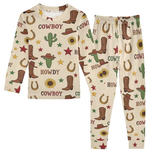 Pajama Sets Long Sleeve Cowboy Theme Pattern Design Soft Comfy Sleepwear 2 Piece PJS 3-8T